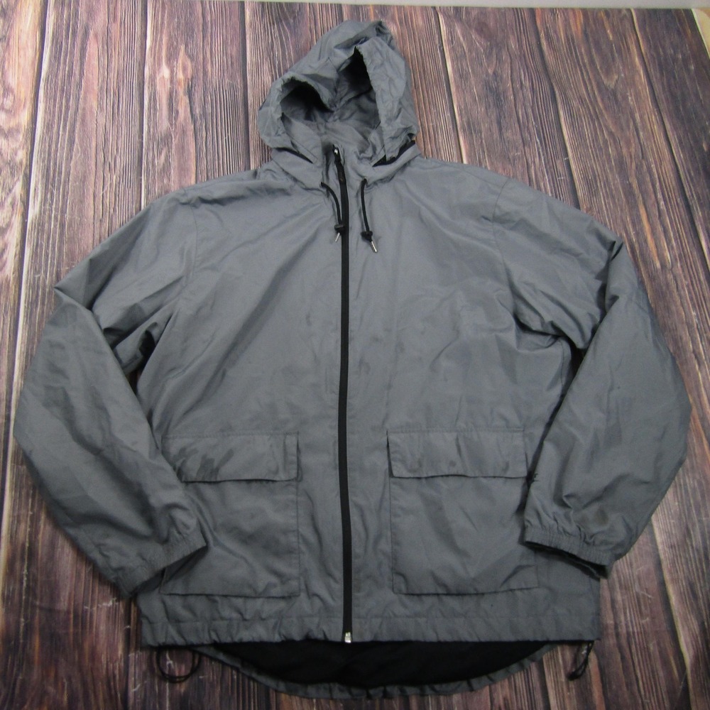 Nike Jacket Mens XL Gray Hooded Full Zip Windbreaker Lined‎ Lightweight Pockets
